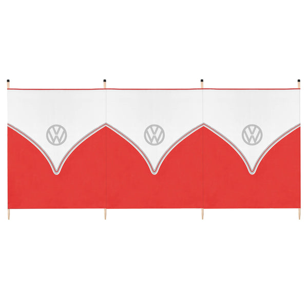 Board Masters Volkswagen Windbreak for Beach, Camping or Garden, VW 4 Pole Windbreaker Camping Sun Shade, Wooden Poles, L290cm x H120cm, Blue