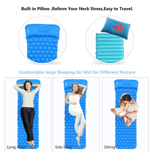 Deeplee Camping Mat, Self Inflatable Sleeping Mat with Pillow, Ultralight Camping Bed Camping Roll Mat Sleeping Pad for Outdoor Backpacking, Camping, Hiking
