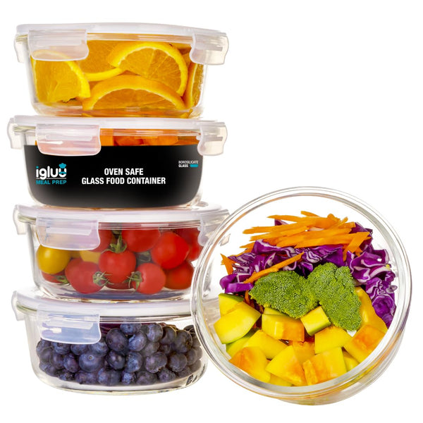 Igluu Meal Prep Glass Containers [5 PACK + EXTRA lid] - Glass Food Storage, Microwave, Oven, Freezer & Dishwasher-safe - Airtight Meal Prep Boxes with