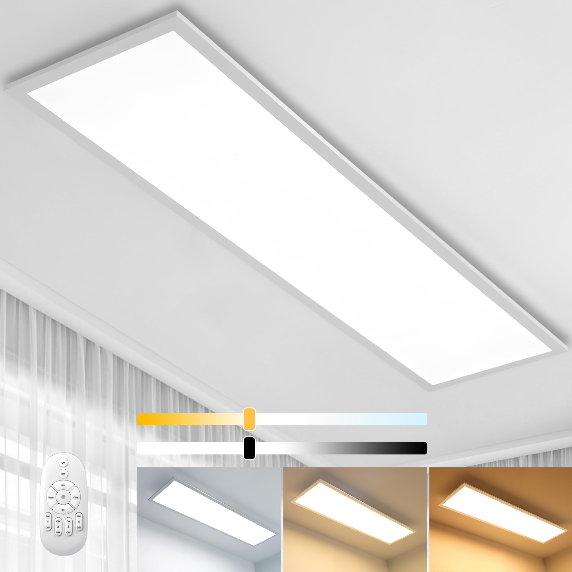 Aimosen Dimmable LED Ceiling Light Panel 100 x 25 cm, Rectangular, Warm White/Cold White, 28W, 2500 Lumens, Minimalist Style, Ideal for Living Room &
