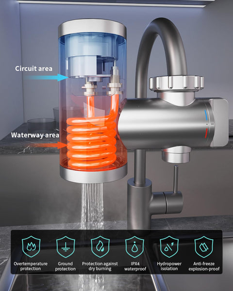 Electric Hot Water Tap for Bathroom, Instant Hot Water Heated Tap for Kitchen, Stainless Steel Water Heater Tap Supply Hot and Cold Water Faucet with Digital Display (Mechanical Spout)