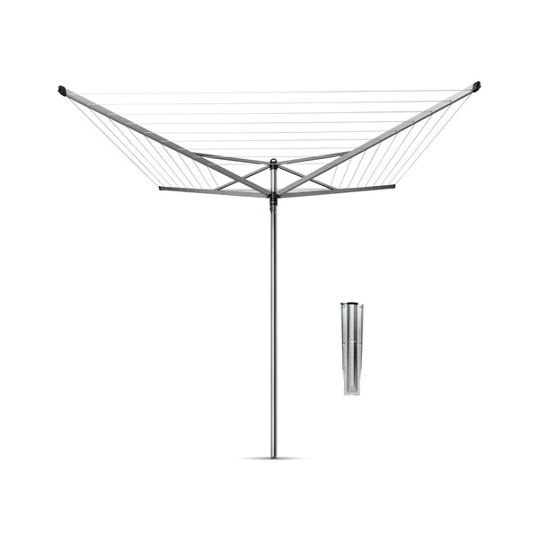 Brabantia - Topspinner - 50 Metres of Clothes Line - UV-Resistant & Non-Slip Lining - Smooth Turns - Umbrella System - Rotary Dryer with Ground Spike