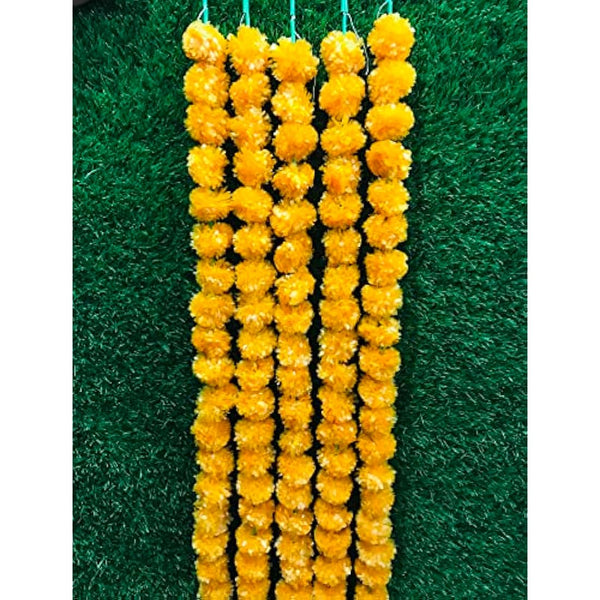 5 PC - 5 feet Artificial Marigold Garland Indian/American Wedding Party, Faux Garlands Wedding Garland, Diwali Decoration, Mantle Decoration, Diwali, Spring Bush Floral! (Orange)