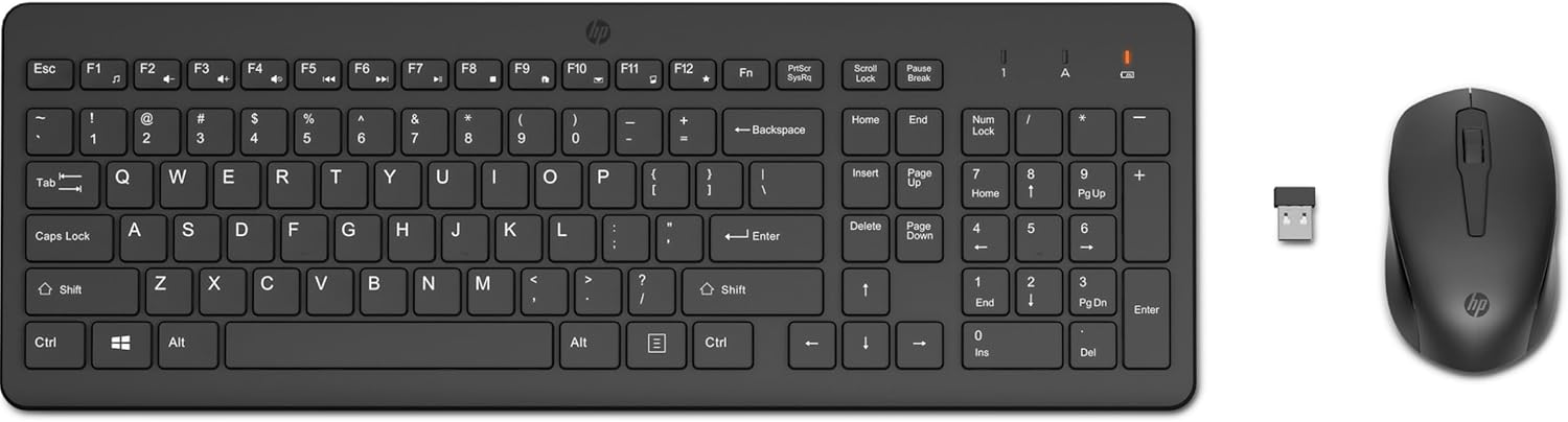 HP 330 Wireless Keyboard and Mouse Combo | 2.4 GHz Wireless Connection with USB Dongle | 12 Function Keys | Ergonomically Designed | 1600 DPI | LED Indicators | Numpad | Black