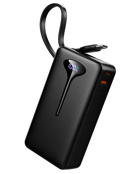 Power Bank Fast Charging, 22.5W Portable Charger 10000mAh, Small Battery Pack USB-C In & Out, Lightweight Powerbank with Built in Cable for iPhone 16/15/14/13/12, Samsung Galaxy, Xiaomi, Android etc