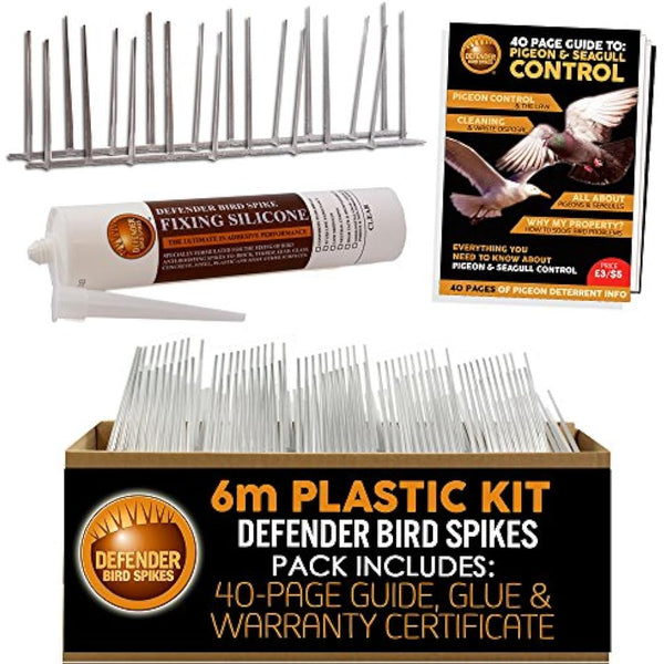 Defender Plastic Pigeon Spikes Pack | 6 m with Glue | Bird Control Guide | Various Size Packs