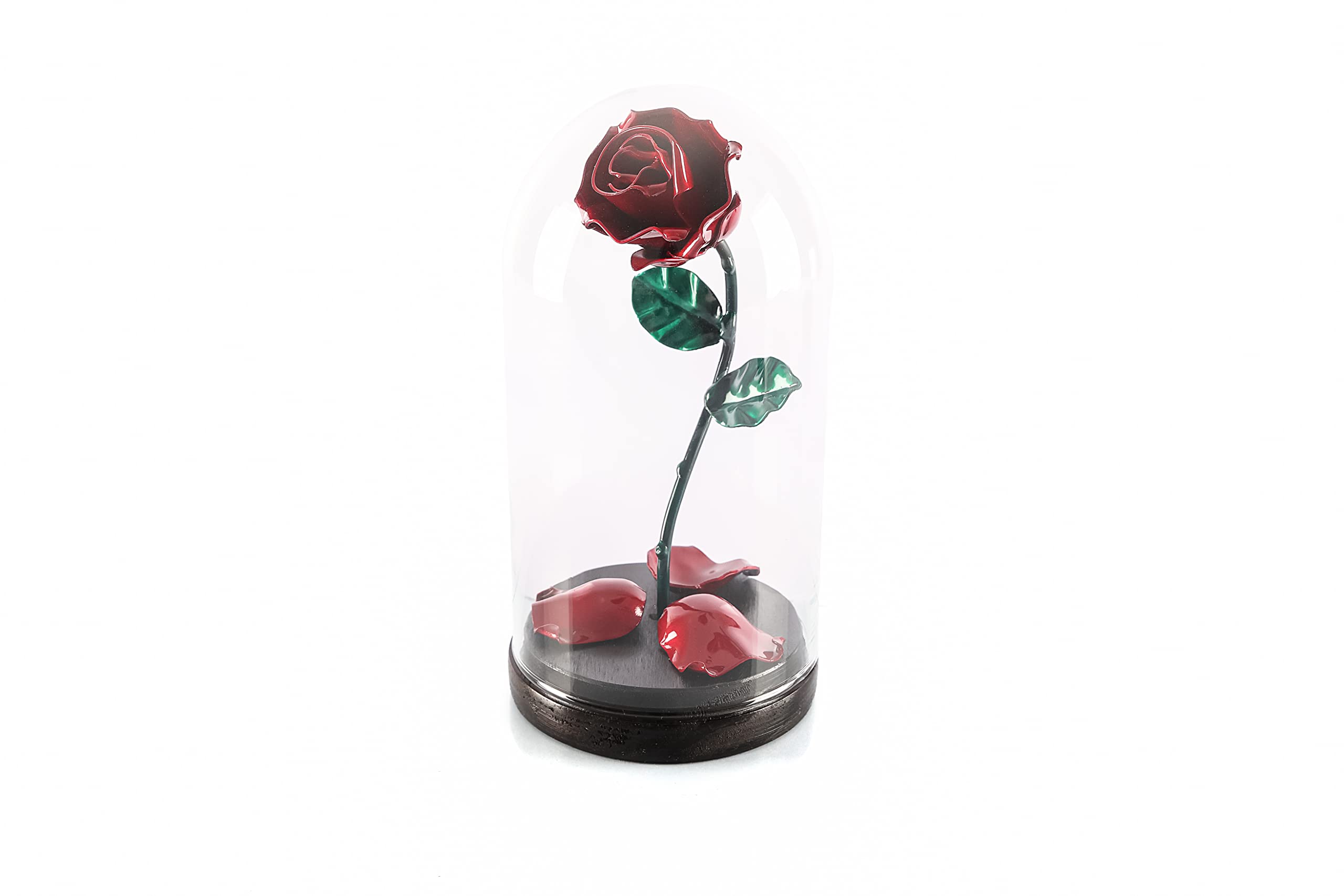 Forging Art Bcn Hand Forged Enchanted Rose in Beauty and the Beast Glass Dome - Gift of Valentine's Day, Mother's Day, 6th Year Wedding Anniversary