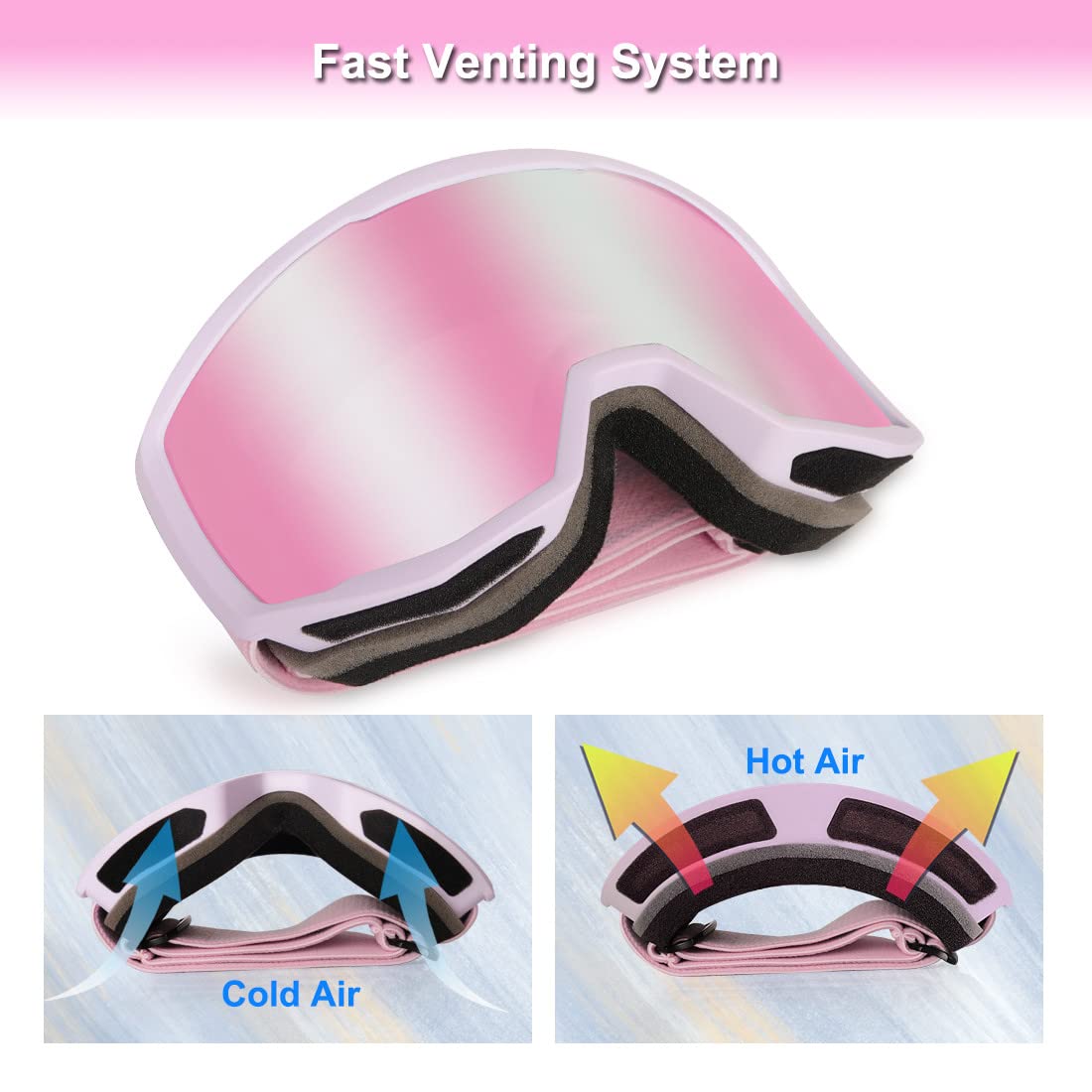 EXP VISION Ski Goggles, Anti fog Snow Snowboard Goggle OTG Dual lens with 100% UV400 Protection for Men Women (Purple Frame-Purple)