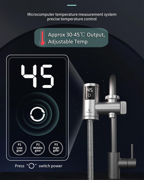 Electric Hot Water Tap for Bathroom, Instant Hot Water Heated Tap for Kitchen, Stainless Steel Water Heater Tap Supply Hot and Cold Water Faucet with Digital Display (Mechanical Spout)