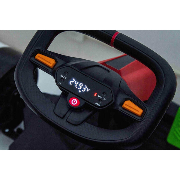 Drift Racer 24V Electric Ride On Go Kart┃Drift Go Kart┃Electronic and Mechanical Brakes┃Racing steering wheel┃Variable Speed┃Rear slick drift wheels┃LED Light┃OutdoorToys┃2 Colour Options┃Black┃