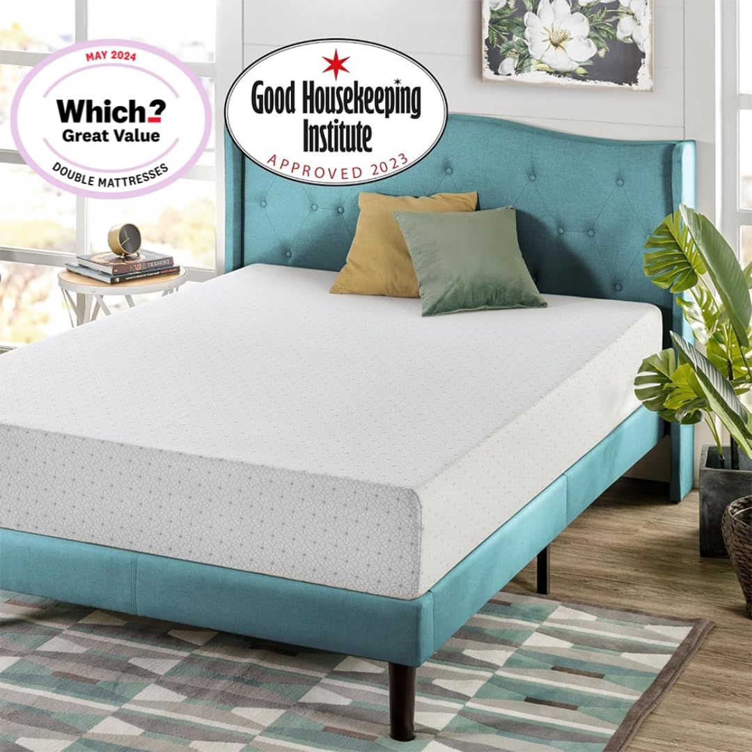 ZINUS Single Mattress - Memory Foam - 90x190cm/3x6ft - Height 13cm/5in - Medium Firmness - Orthopaedic Support with Comfort foam - Green tea Designed in UK standards