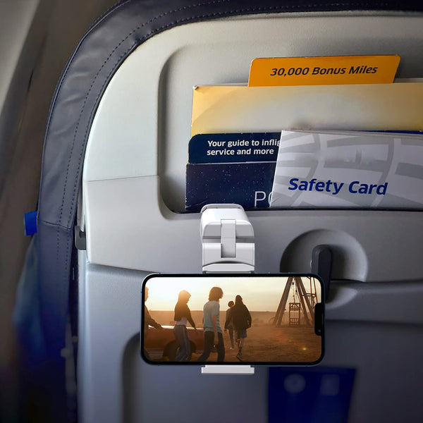 Airplane Phone Holder - Klearlook 4 in 1 Adjustable Phone Stand for Travel,360 Rotation Handsfree Viewing Flight Phone Holder,Foldable Travel Essential,Accessory for Flying/Traveling/Home/Office-Black