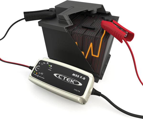 CTEK MXS 7.0 Fully Automatic Battery Charger (Charges, Maintains and Reconditions Car, Caravan and Motorhome batteries) 12V, 7 Amp - UK Plug, Black