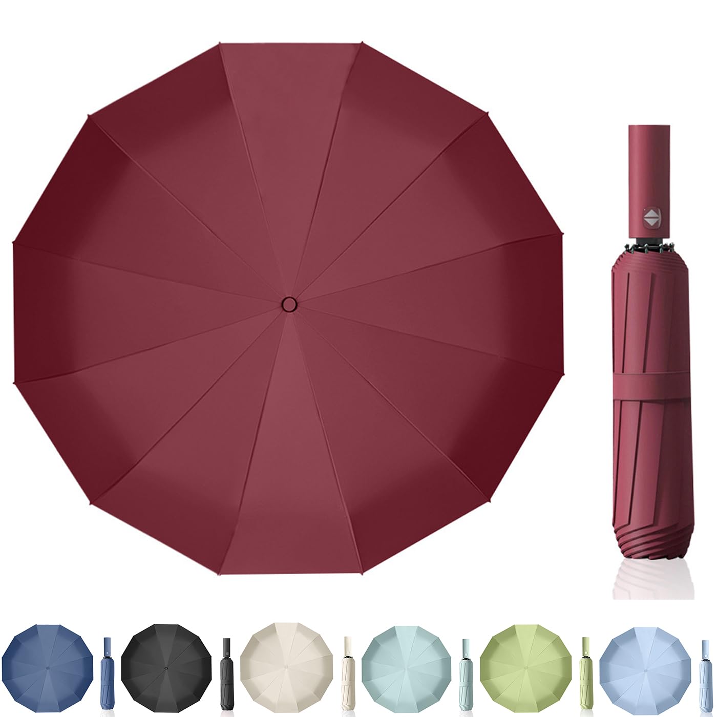 Maibar Umbrella Windproof Strong 24 Ribs Compact Umbrellas Sun UV Protection spf 50 Folding Travel Large Auto Open Close Umbrellas Umbrella (Black)