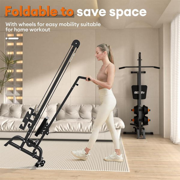 ONETWOFIT Foldable Rowing Machine & LAT Pull Down Machine 2 in 1 Multi-function Compact Rowing Machine for Home, Low Row Cable Fitness with Flat Weight Bench