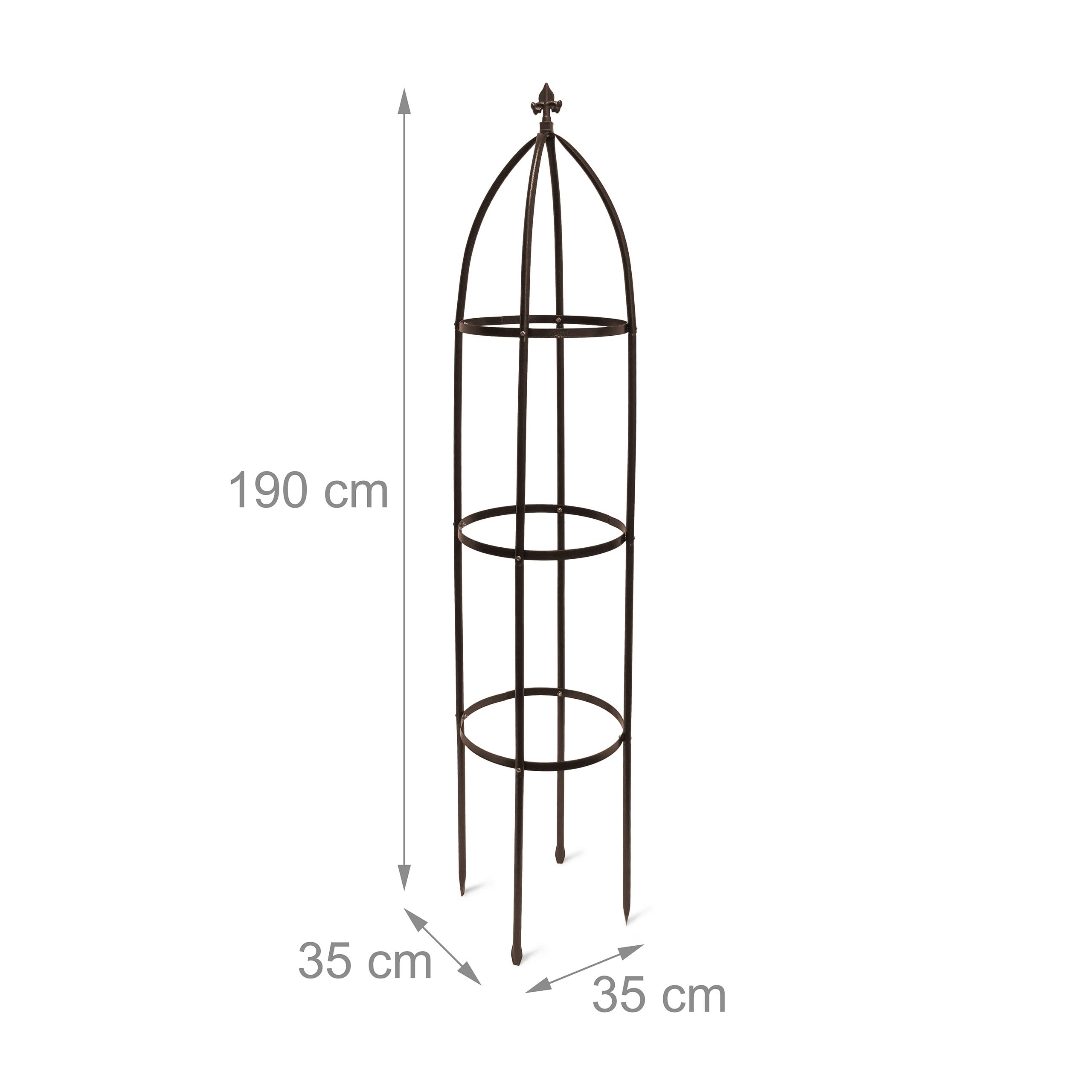 Relaxdays Metal Obelisk, 190 cm, Trellis for Climbing Plants, Support for Flowers and Vines, Brown