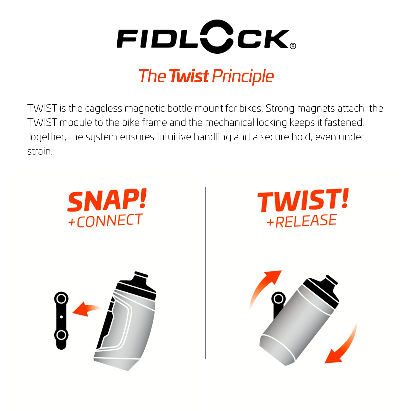 Fidlock Twist Trinkflasche 450ml Fahrrad Halterung Magnetisch Rahmen Wasserflasche Befestigung, 09611(TBL)