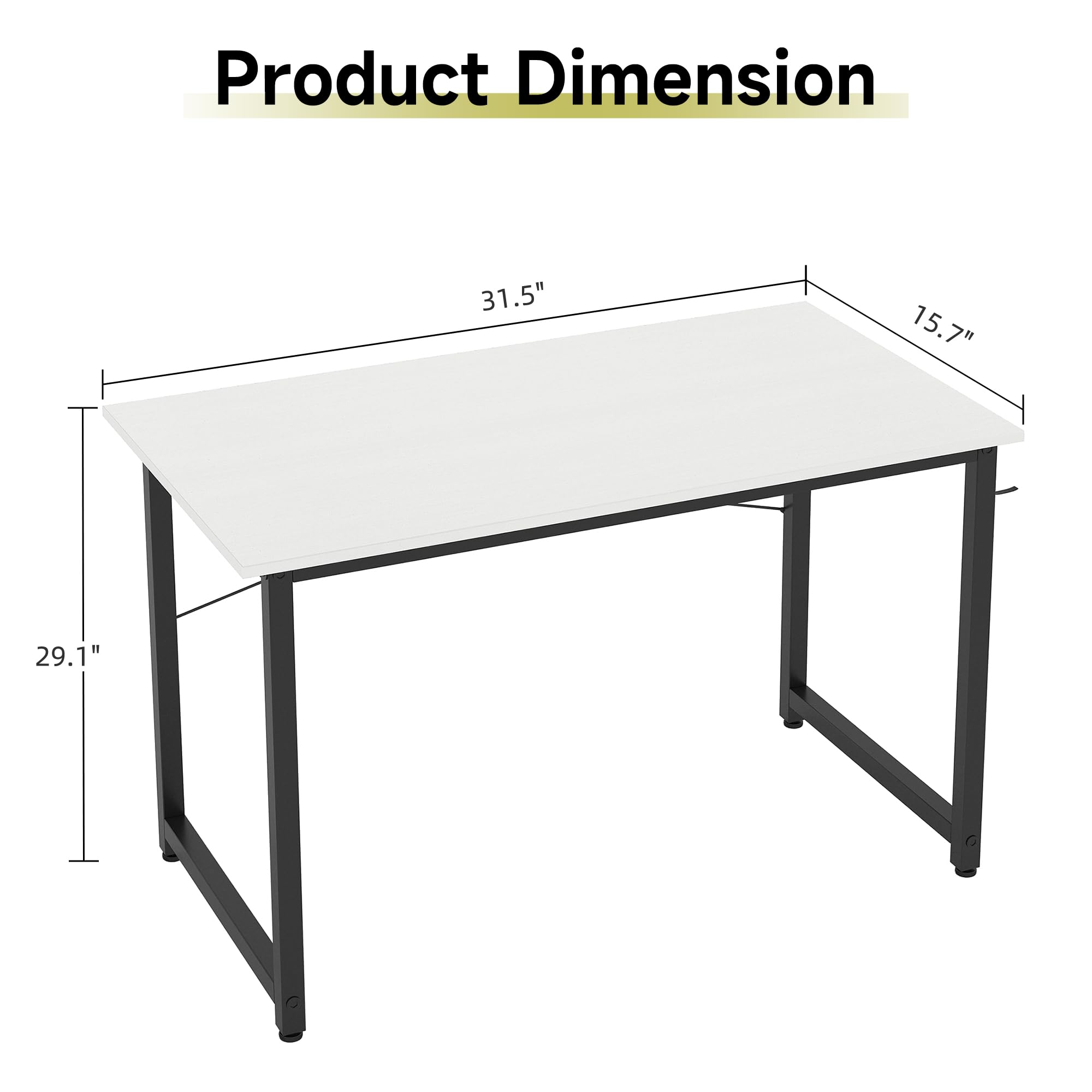 Flrrtenv 80cm Computer Desk, Small White Office Desk with Sturdy Metal Frame and X-Shaped Design, Gaming Desk for Home, Modern White