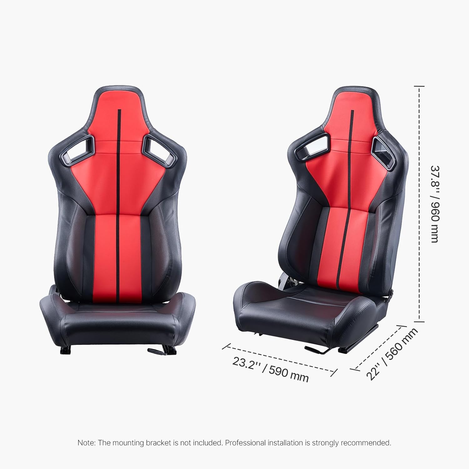 VEVOR Racing Seat, 2 Set, Adjustable Racing Cockpit with Wide Angle Reclining & High-Resilience Foam, Comfortable Racing Chair with Soft PVC Leather & Q235B Slider, Fit for Racing Cars & Go-Karts