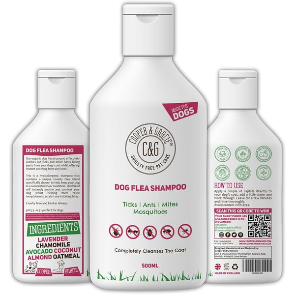 Dog Flea & Tick Shampoo for Itchy Skin 500ml - Medicated Flea & Tick Cleanser for Sensitive and Smelly Dogs - Antibacterial & Anti-Fungal Grooming Product