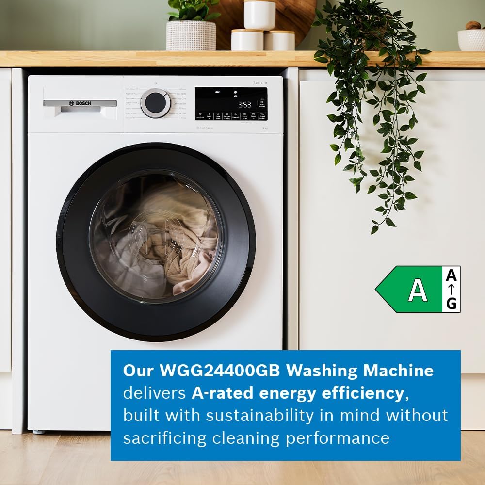 Bosch WGG24400GB Series 6, Free-Standing Washing Machine, Front Loader, A Rated, 1400 rpm, Iron Assist, Speed Programme, 9 kg, White