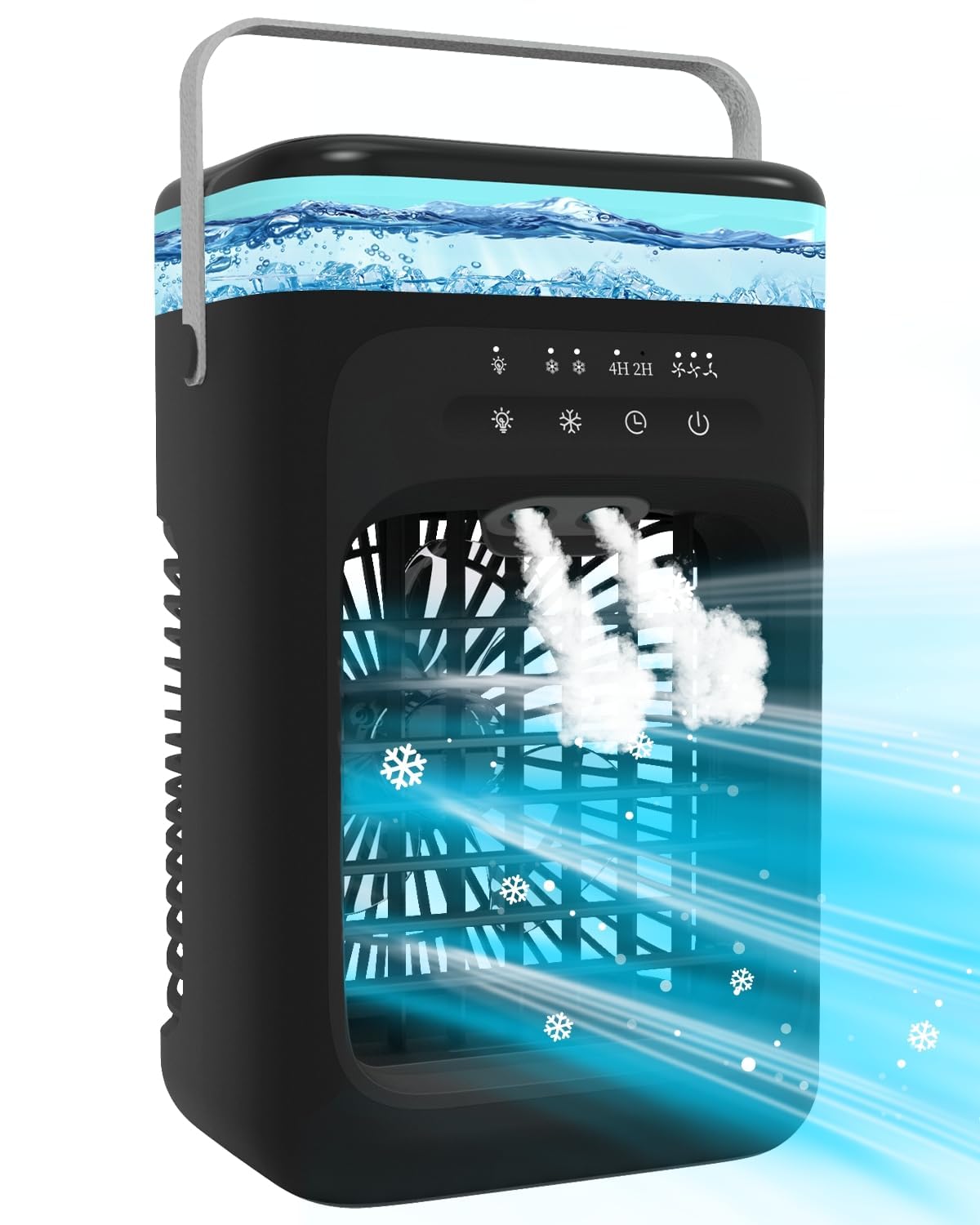 Omeyo Portable Air Cooler, Mini Mobile Air Conditioner, RGB 7 LED Light, Timed function Modes Room Cooler, Air Coolers for Home, Office, Bedroom,Black