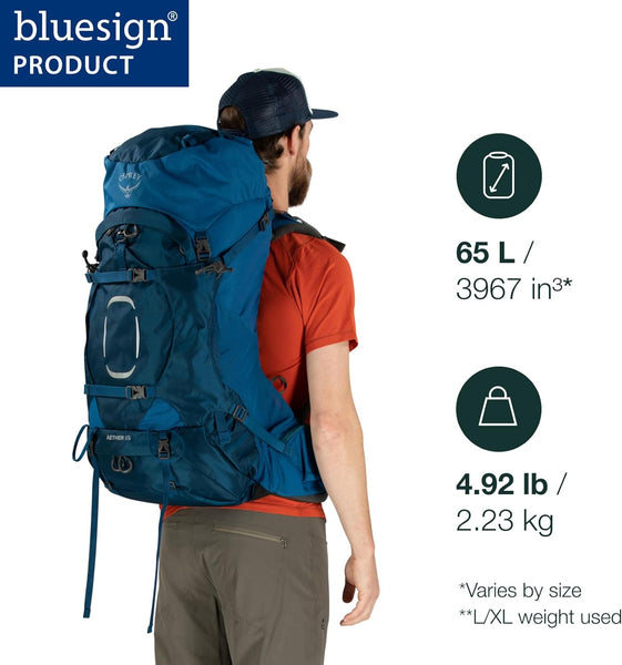 Osprey Aether 65 Men's Backpacking Pack Deep Water Blue - S/M