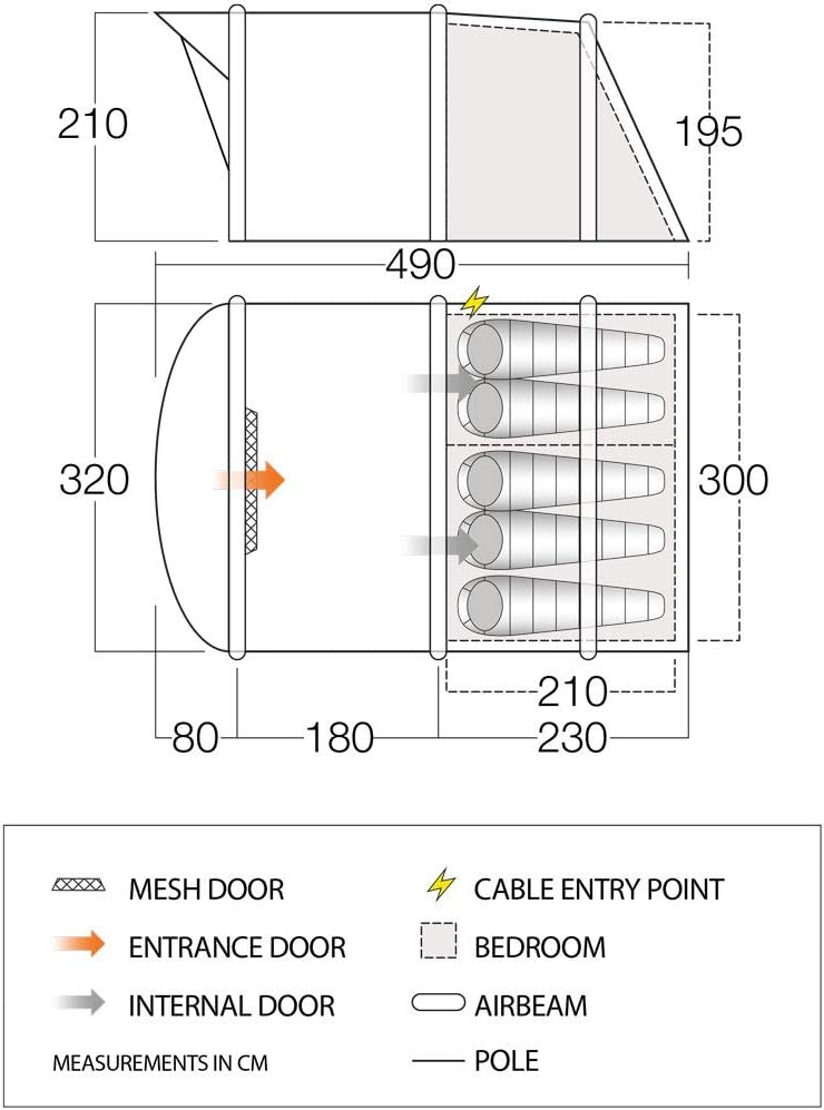 Vango Airbeam Odyssey Air 500 Villa Tent [Amazon Exclusive], 5 Man Inflatable Tent with Pump, Sun Canopy, Easy Pitch Family Camping, Epsom Green