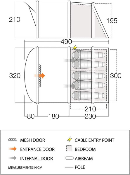 Vango Airbeam Odyssey Air 500 Villa Tent [Amazon Exclusive], 5 Man Inflatable Tent with Pump, Sun Canopy, Easy Pitch Family Camping, Epsom Green