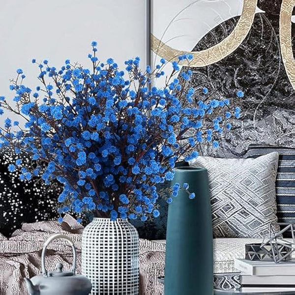 ETERNITY.YJ Artificial Flowers, 4 PCS Babys Breath Artificial Flowers Bulk Artificial Gypsophila Bouquets Real Touch Fake Flowers for Wedding Home Party Office Table Centerpiece Decor (Blue)