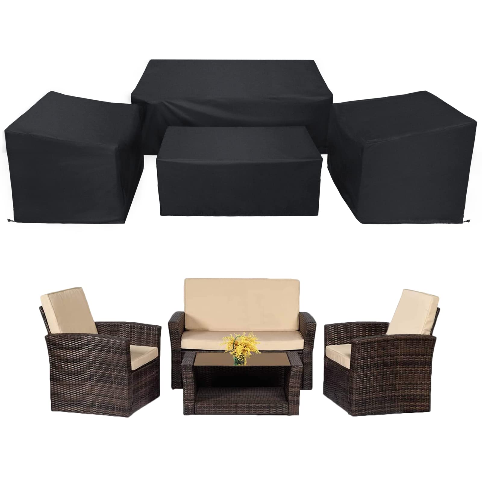 WISCLASS Patio Furniture Covers,4-Piece Outdoor Garden Covers,Waterproof 420D Heavy Duty Set covers Windproof?Durable Fade Rip Resistant Black