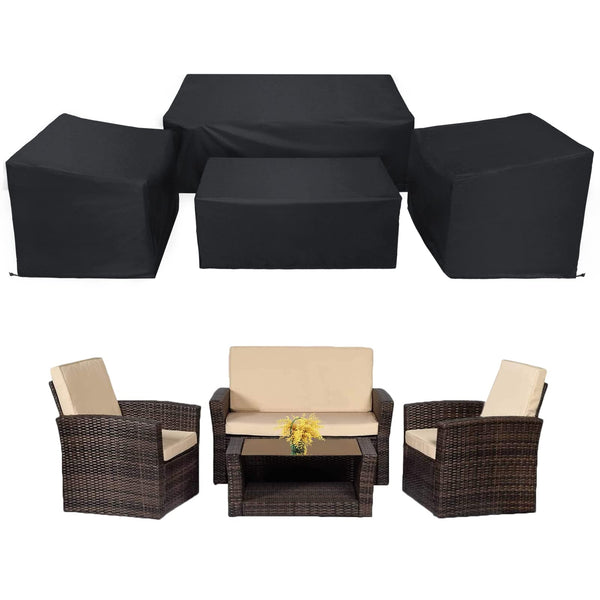 WISCLASS Patio Furniture Covers,4-Piece Outdoor Garden Covers,Waterproof 420D Heavy Duty Set covers Windproof?Durable Fade Rip Resistant Black