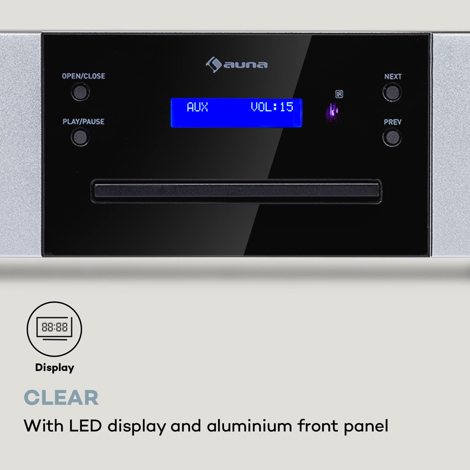 AUNA CD-1000 DG, CD Player HiFi, USB, MP3, Remote Control, CD Player with LED Display, CD Receiver Aluminium, black