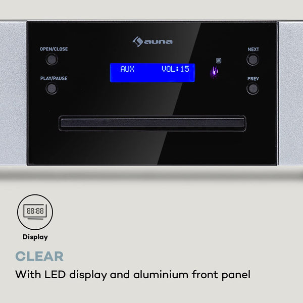 AUNA CD-1000 DG, CD Player HiFi, USB, MP3, Remote Control, CD Player with LED Display, CD Receiver Aluminium, black