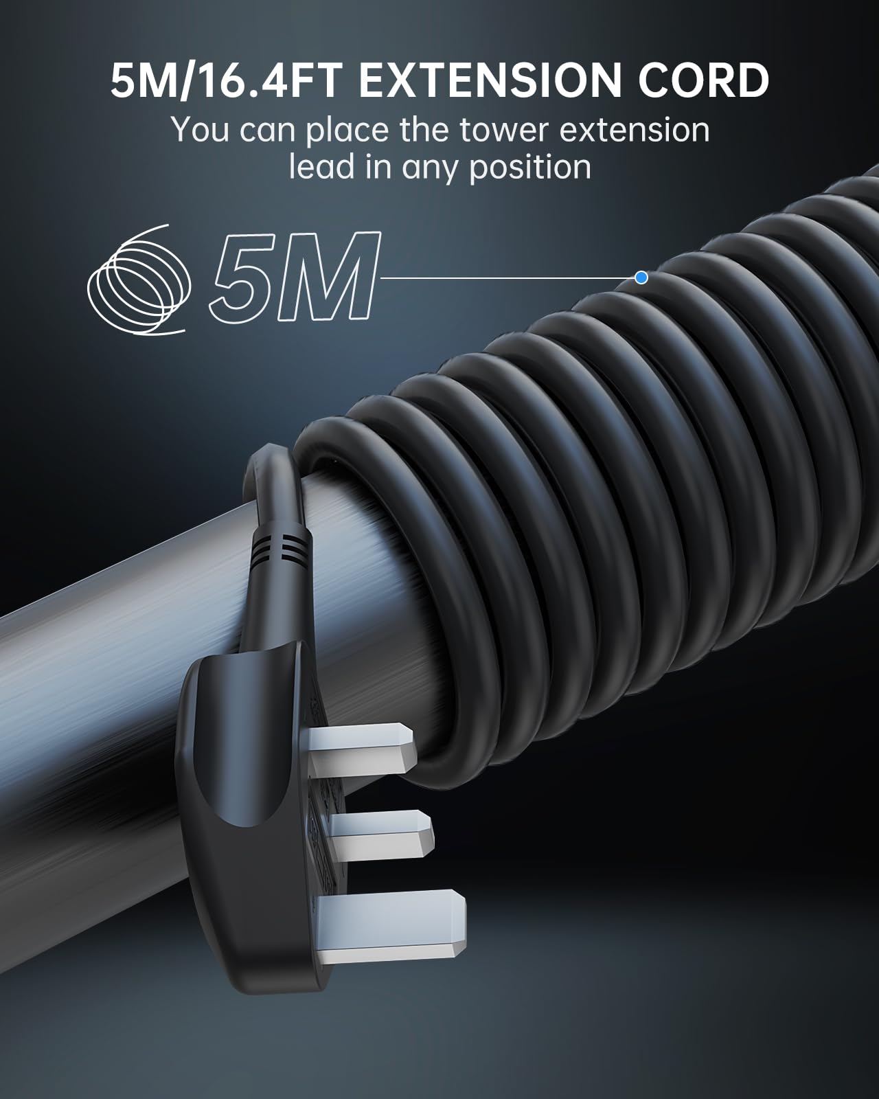 Tower Extension Lead, (3250W 13A) Extension Tower 8 AC Outlets & 4 USB Ports, Surge Protection Extension Lead with 4 Independent Switch, 17W USB C Ports Extension Cable 3M for Office, Home, Kitchen