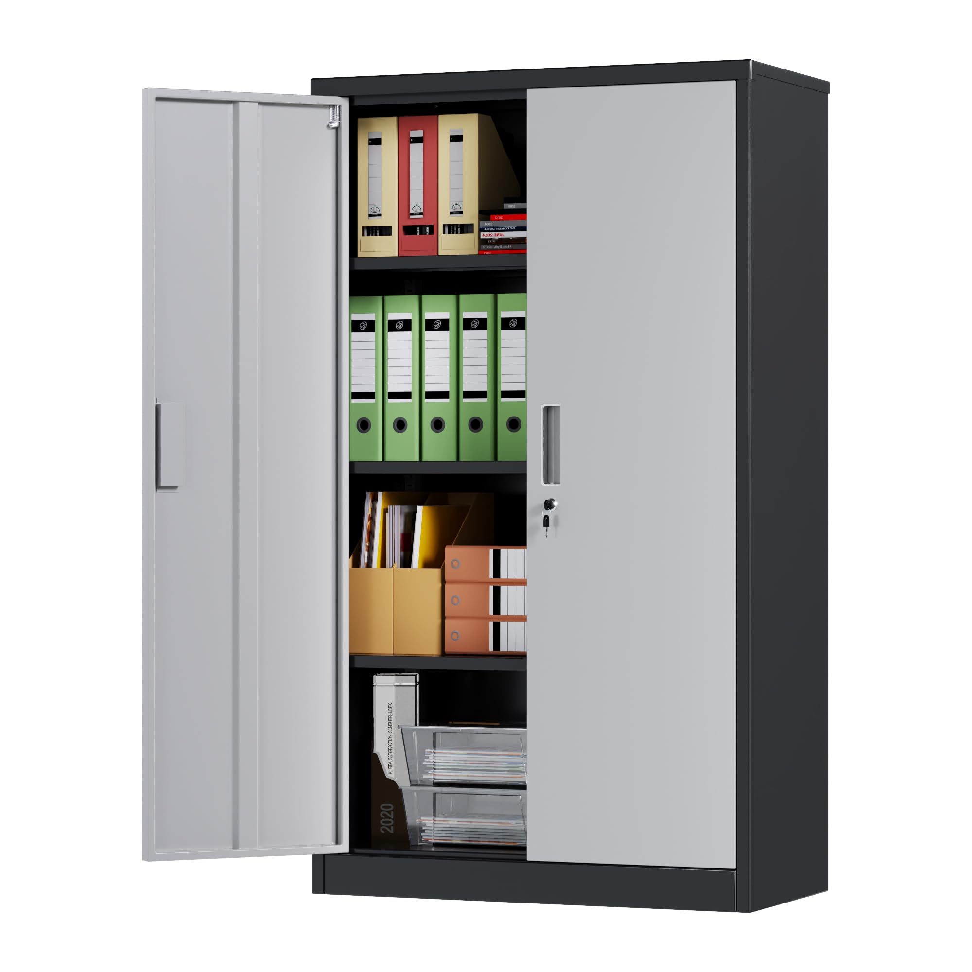 Metal Storage Cabinet with 2 Door and 3 Adjustable Shelves,140X80x40CM Steel Cabinet for Warehouse,Garage,Home,Office,Easy Assemble Required(Black/White)