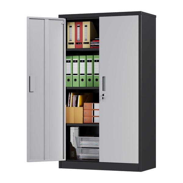 Metal Storage Cabinet with 2 Door and 3 Adjustable Shelves,140X80x40CM Steel Cabinet for Warehouse,Garage,Home,Office,Easy Assemble Required(Black/White)