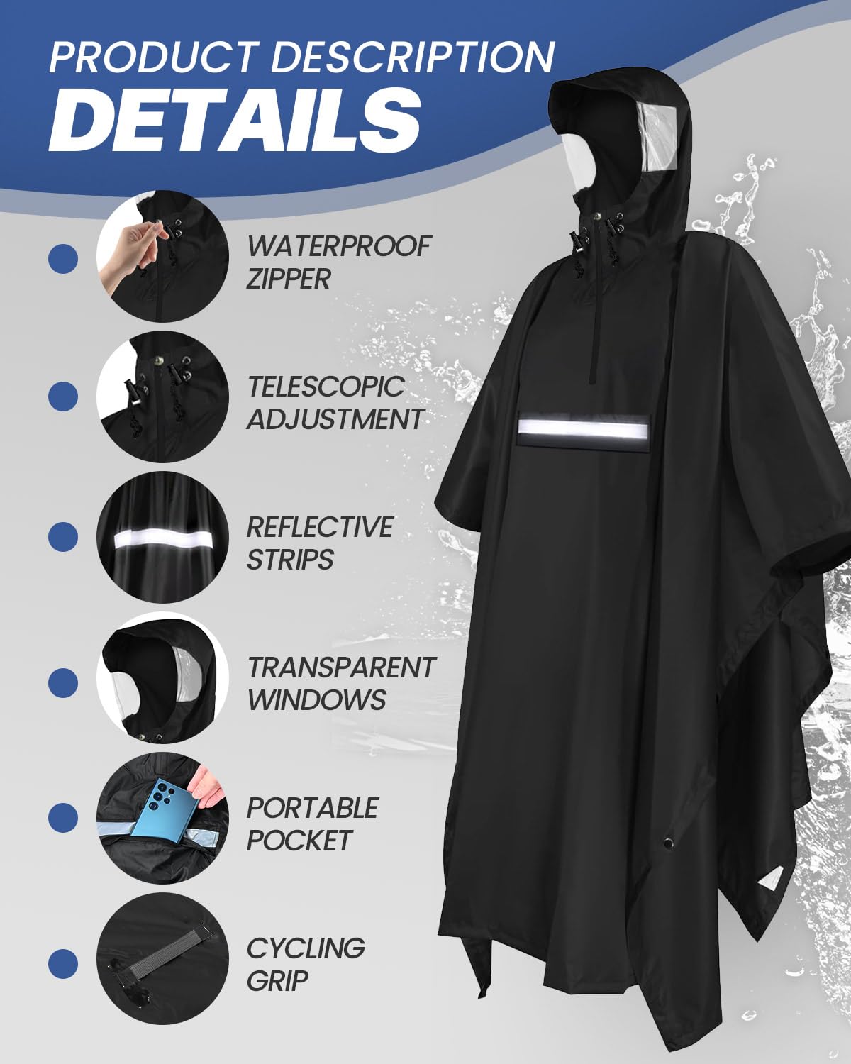 Victoper Waterproof Poncho Adult, Reusable Rain Poncho Adult Waterproof Poncho Waterproof Adult Lightweight Waterproof Raincoat for Outdoor Hiking Camping Cycling Traveling