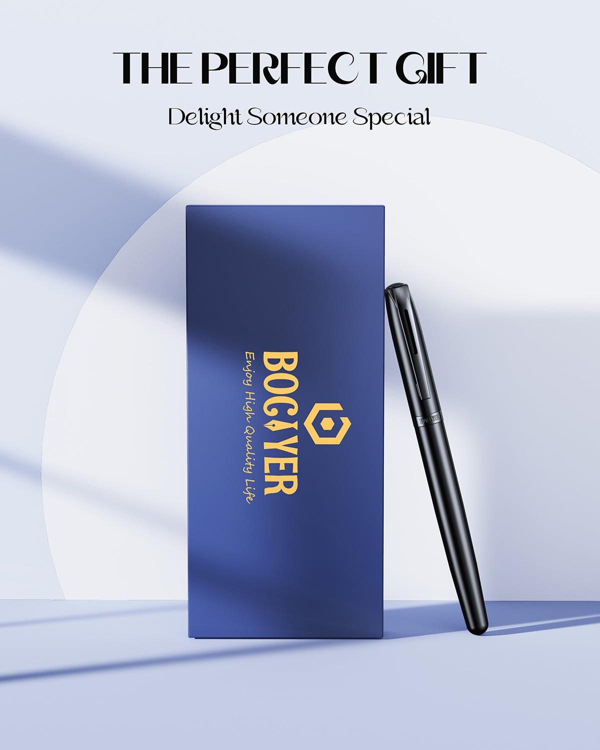 BOCIYER samurai Fountain Pen Set,Hand Polished Medium Titanium Tip,Calligraphy Nib(Bent Nib),Includes 8 Ink Cartridges,Ink Refill Converter*2 And Gift Box,Best Pen Gift Set for Men & Women(Black)