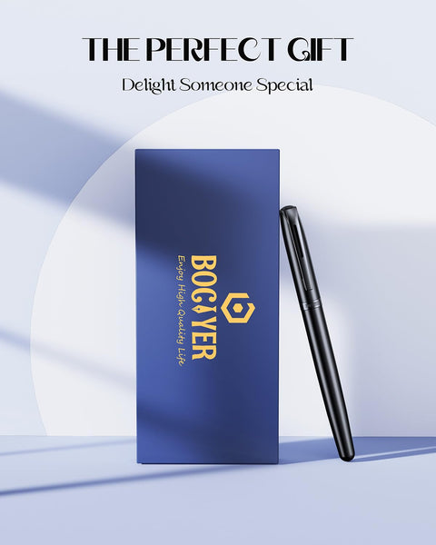 BOCIYER samurai Fountain Pen Set,Hand Polished Medium Titanium Tip,Calligraphy Nib(Bent Nib),Includes 8 Ink Cartridges,Ink Refill Converter*2 And Gift Box,Best Pen Gift Set for Men & Women(Black)