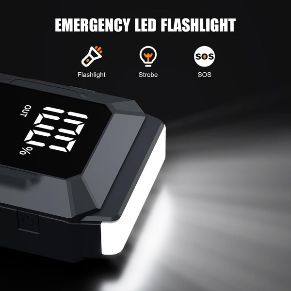 Povasee Jump Starter Power Pack, 2000A Car Battery Booster Jump Starter (up to 8L Gas or 6.5L Diesel) with 3" LCD Display, Car Starter with 2 USB Ports, Jump Leads and LED, Jump Pack for 12V Vehicles