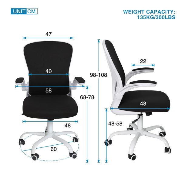 Fullwatt Office Chair, Flip-up Armrest Ergonomic Desk Chair Computer Task Chair Mesh with Armrests lumbar support Mid-Back for Home Office Conference