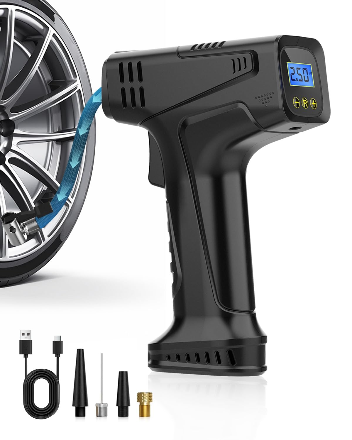 E-SMARTER Cordless Tyre Inflator, Car Tyre Inflator Air Compressor, 150PSI Portable Pump for Car, Bike, Ball