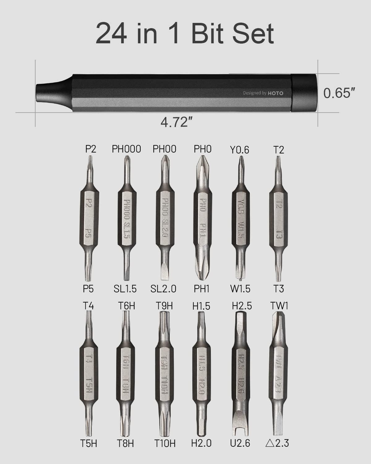 HOTO Precision Screwdriver Set, 24-in-1 Multi-Bit Screwdriver, Mini Hand Set with 12 Double End S2-Steel Bits, Ideal for Phone/Glasses/Watches/Laptop, Cinnabar Red