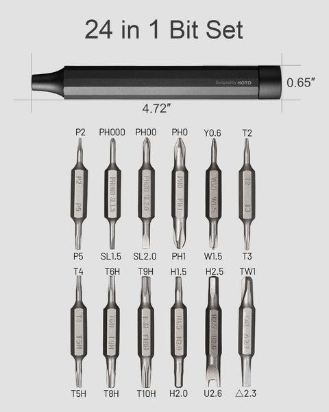 HOTO Precision Screwdriver Set, 24-in-1 Multi-Bit Screwdriver, Mini Hand Set with 12 Double End S2-Steel Bits, Ideal for Phone/Glasses/Watches/Laptop, Cinnabar Red