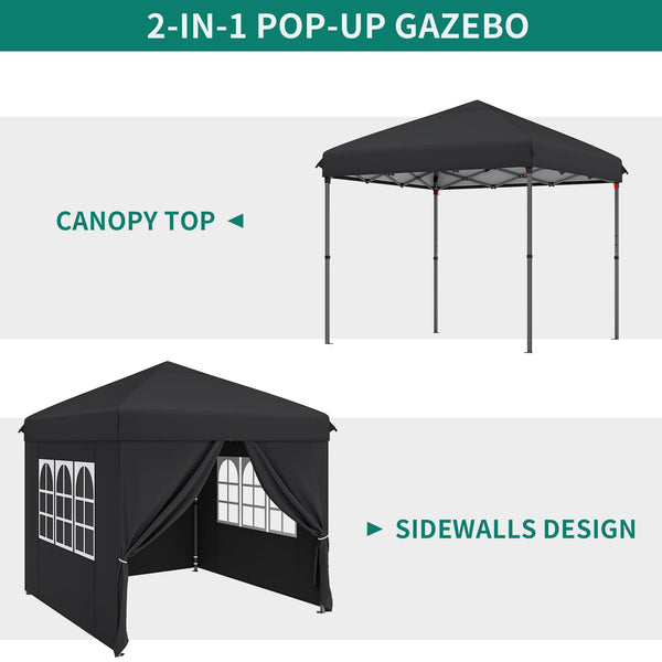 YITAHOME 3x3M Outdoor Pop Up Gazebo with Sides and Windows, Waterproof Folding Garden Canopy All Seasons Camping Gazebo Anti-UV with Adjustable Height Stakes Rope Carry & Weight Bags for Party Event