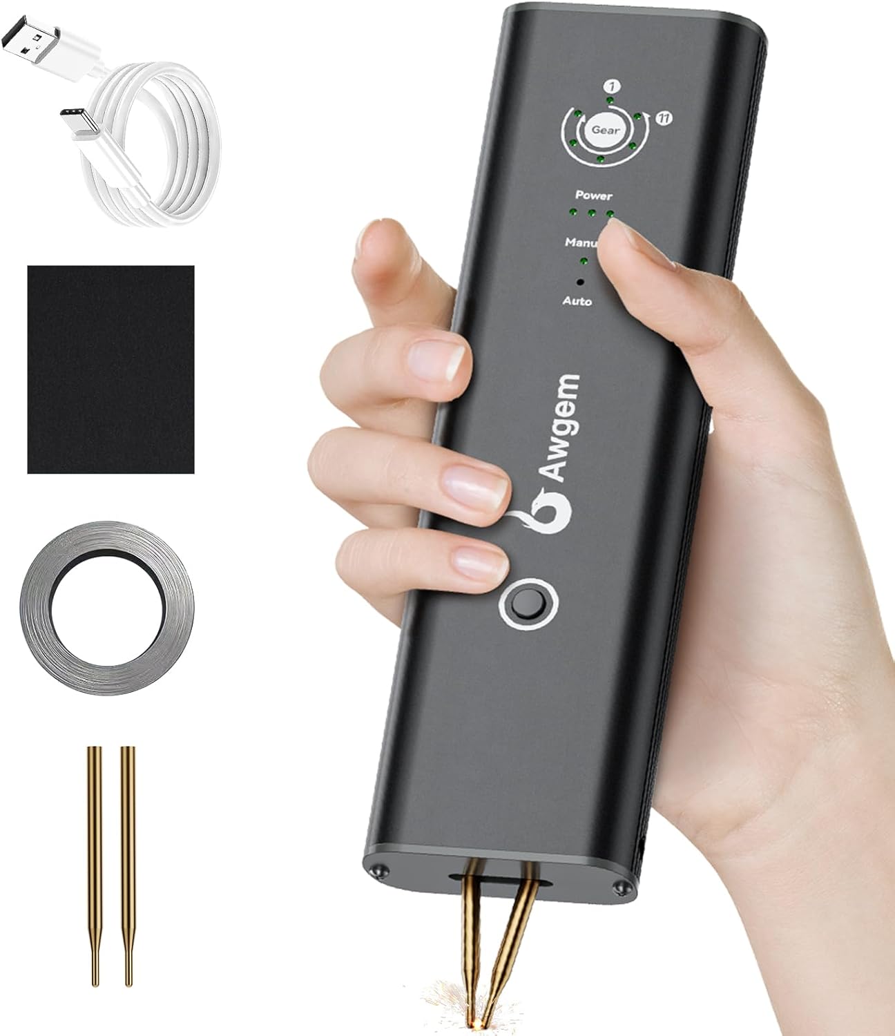 Awgem Compact Handheld Spot Welder, Auto/Manual Mode with 11 Gears for Mobile Phone & Bluetooth Battery 18650 Battery Welding, Aluminum Alloy Shell Battery Spot Welder