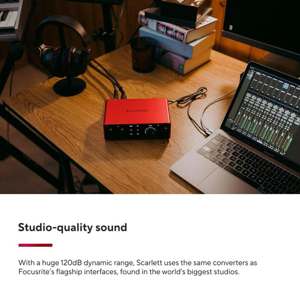Focusrite Scarlett 2i2 4th Gen USB Audio Interface for Recording, Songwriting, Streaming and Podcasting — High-Fidelity, Studio Quality Recording, and All the Software You Need to Record
