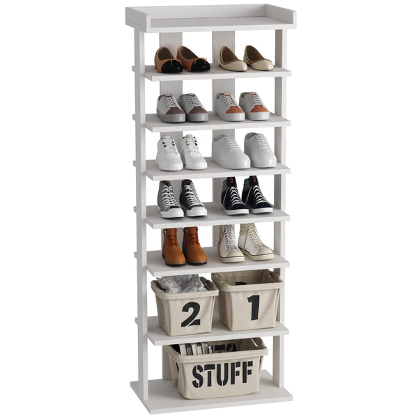 HOME BI Narrow Shoe Rack, Double Rows 7-Tier Wood Shoe Shelf, Vertical Shoe Storage Cabinet, Shoes Tower Organizer for Narrow Closet, Entryway,