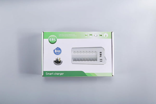 EBL Upgraded 8 Bays AA AAA Battery Charger with USB Ports and 8 Counts 2800mAh AA Batteries, Rechargeable Batteries and Charger Set